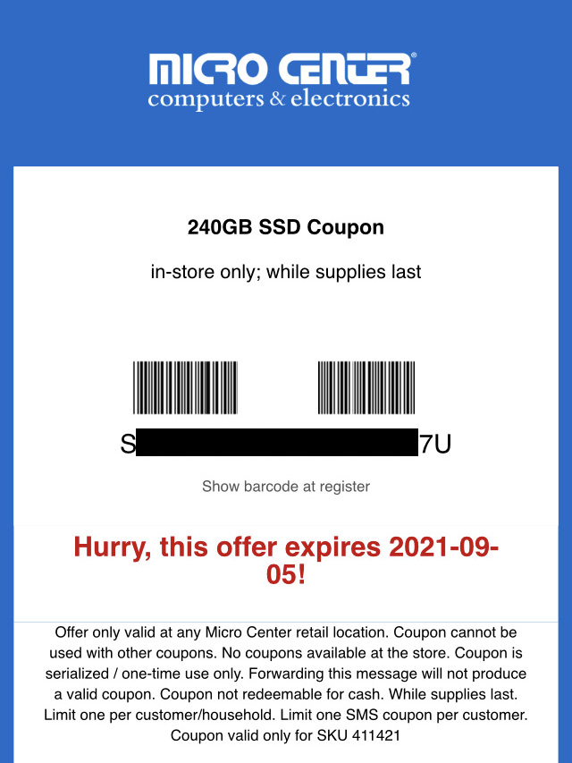 Microcenter 240GB SSD Coupon, Free