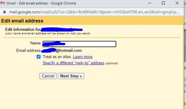 hotmail  send setting in gmail